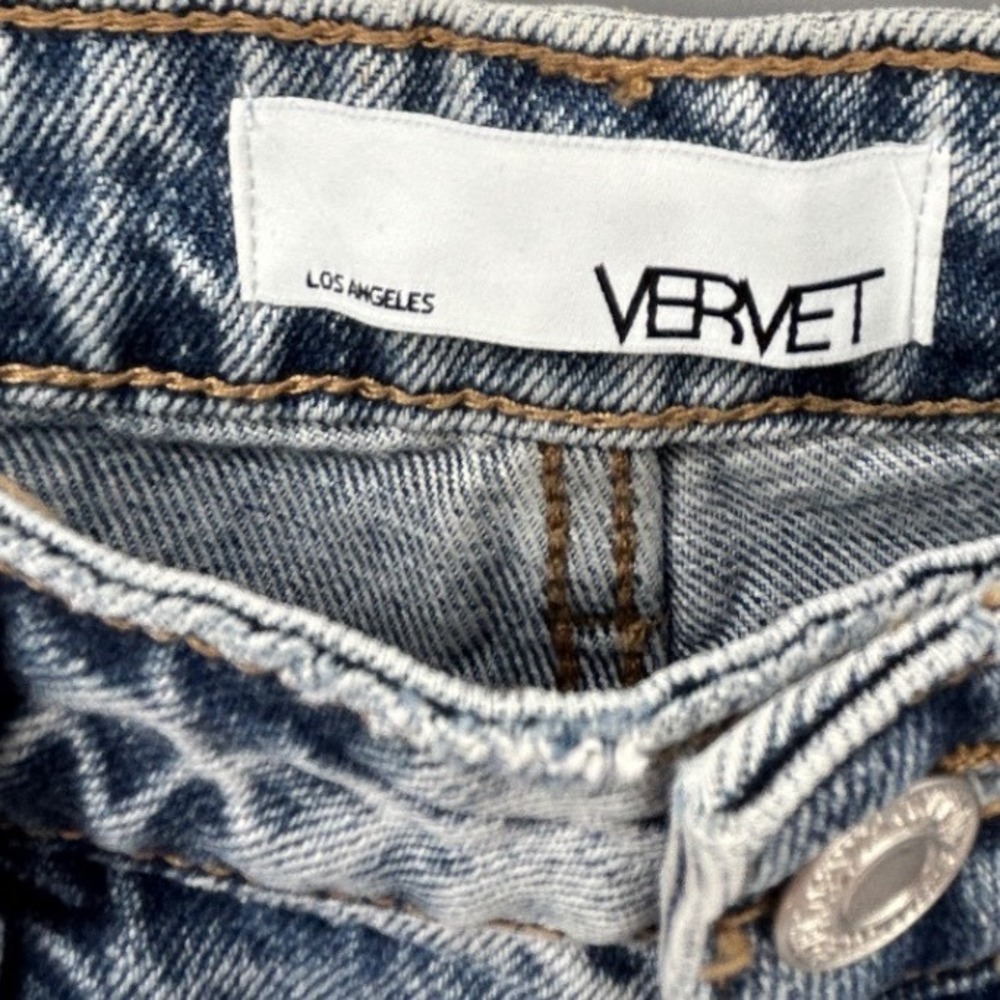 Vervet Los Angeles Cropped Rip Jeans High Rise Straight Leg Distressed Blue 27 - Picture 3 of 8